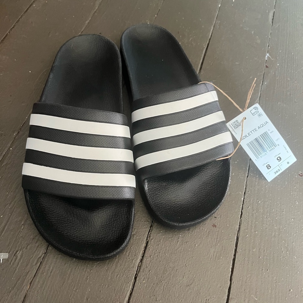 adidas Black and White Slide Sandals